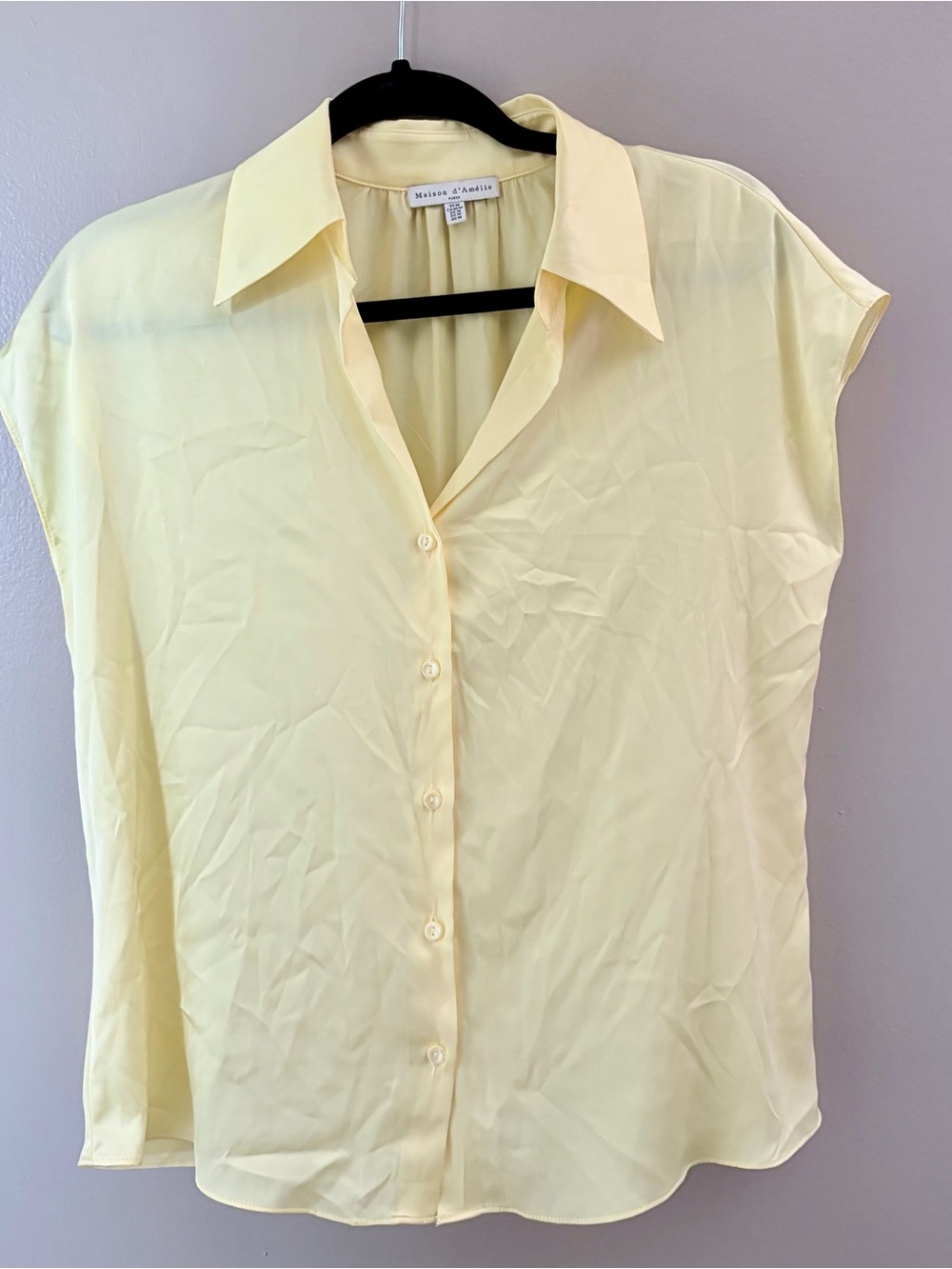 Maison d'Amélie Paris Light Yellow Satin Button Down Blouse Medium